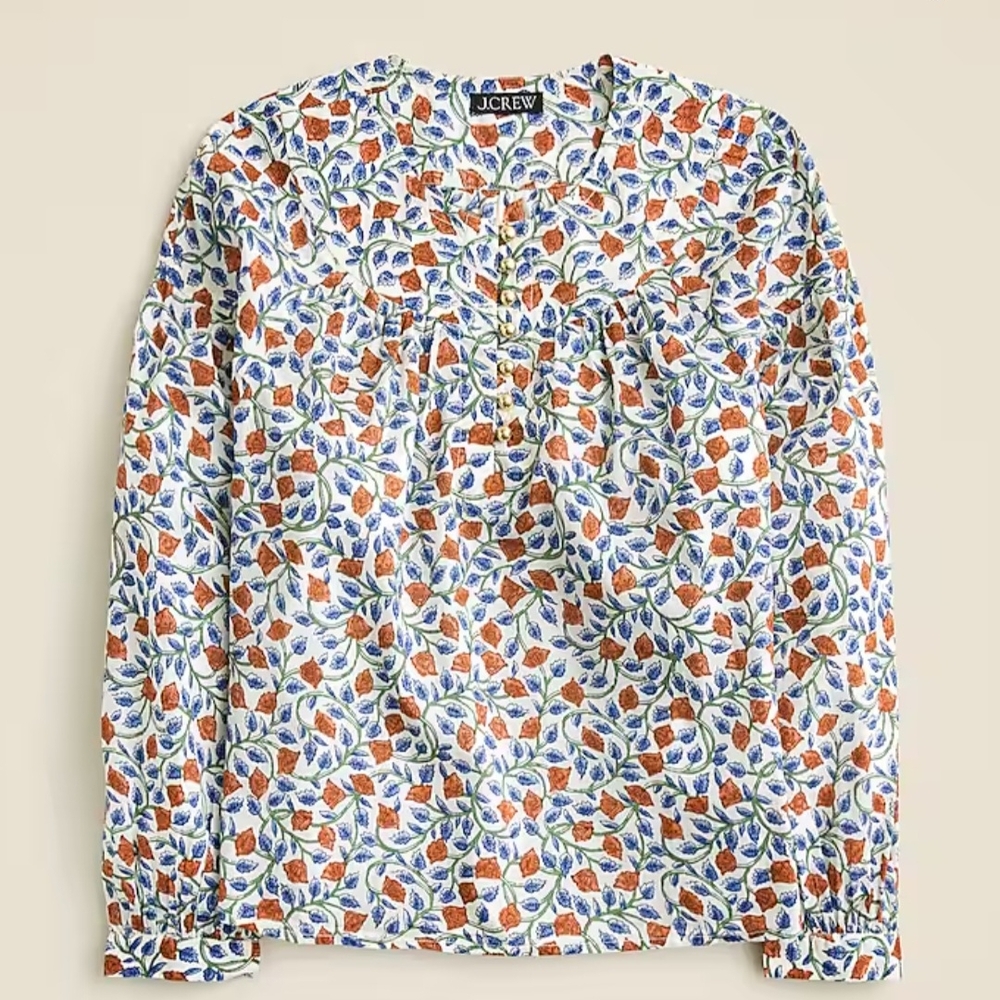 J. Crew Shirred Popover Blouse In Rosewood Floral